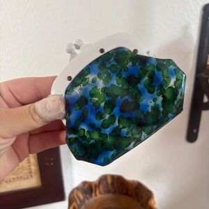 Vintage St. Thomas Coin Purse Blue Green Ink Splatter Kiss Lock Pouch USA Made